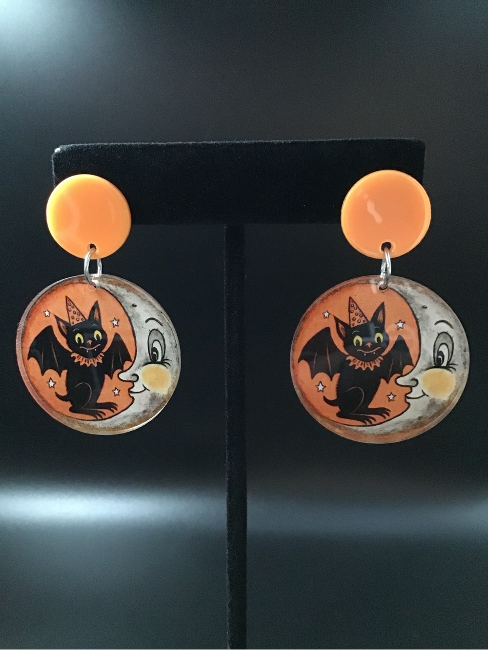 Retro Halloween Bat Moon Earrings